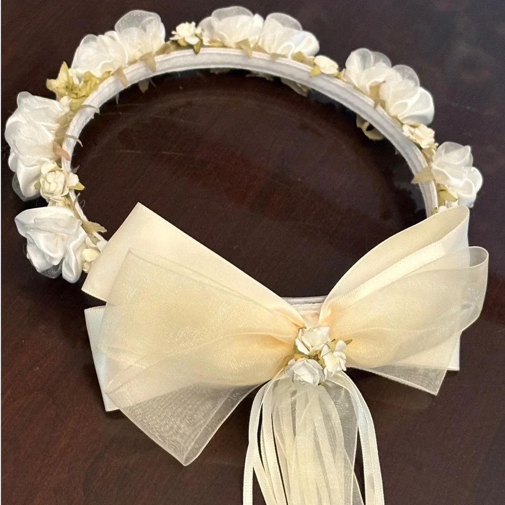 Kid's Dream Flower Girl‎ Headband Cream Floral Bow Comb Wedding First Communion